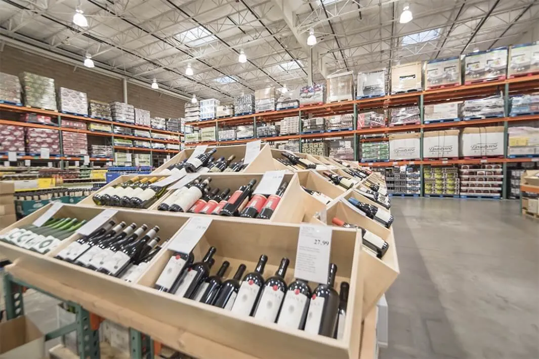 Wine shelves in a logistics warehouse