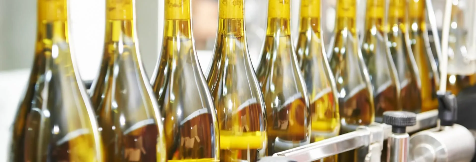 Wine bottles moving along a handling line